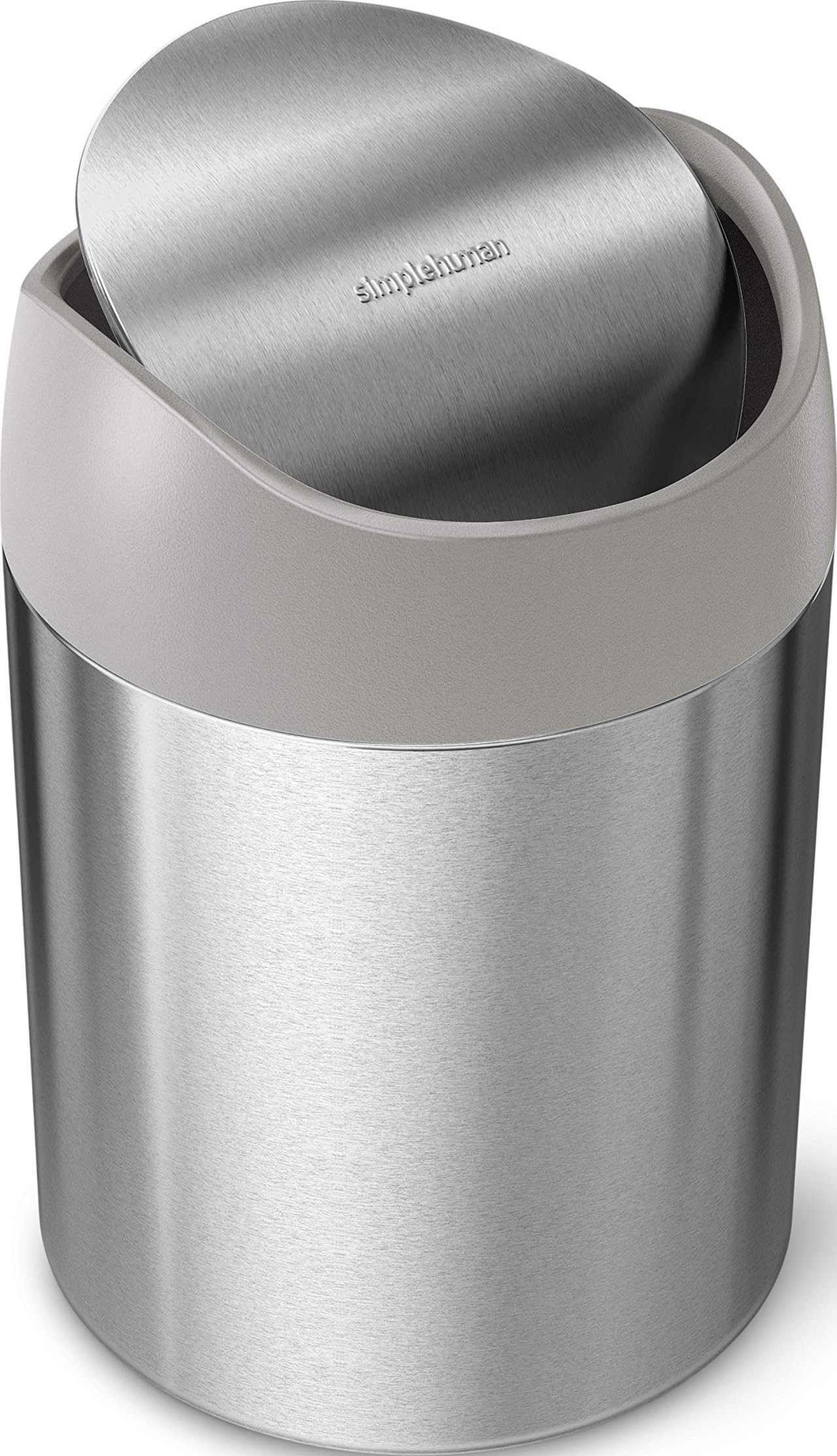 simplehuman front view of compact countertop can, tidy counter benefit