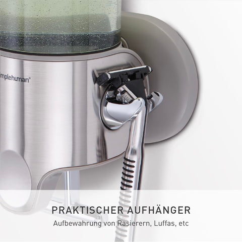 simplehuman mounted in a shower lifestyle scene keeps counters clear and looks professional