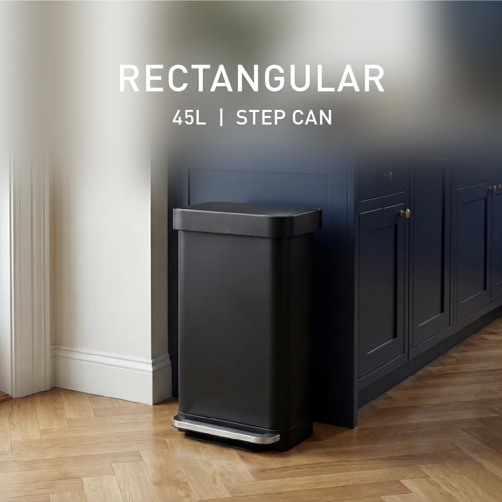 simplehuman open lid revealing concealed liner and tidy interior for quick refills