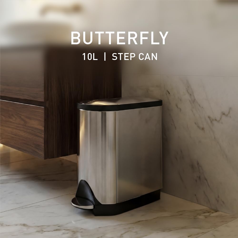 simplehuman steel pedal closeup highlighting durable step and easy operation