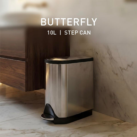 simplehuman steel pedal closeup highlighting durable step and easy operation