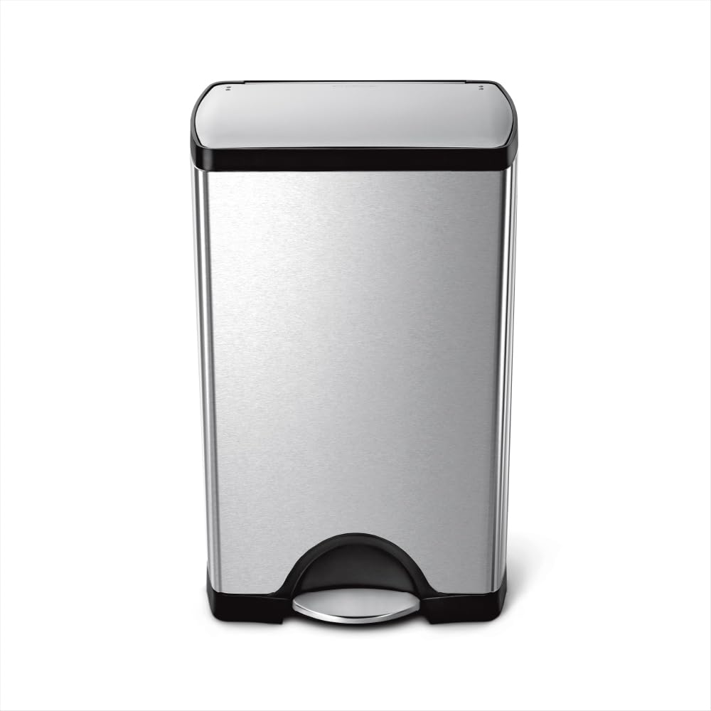 simplehuman front view of rectangular step can showing sleek profile and space-saving benefit