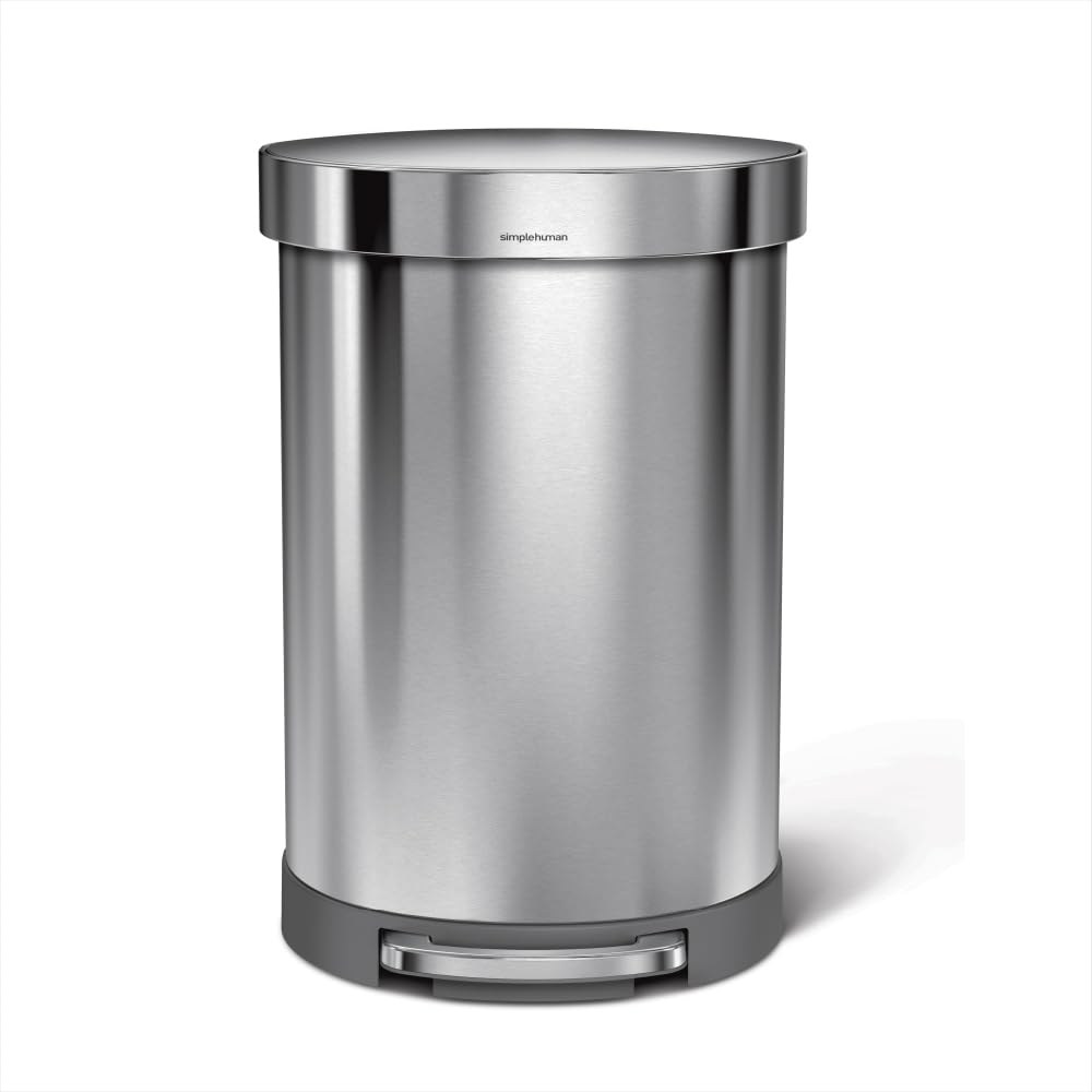 simplehuman semi-round front view showing slim flat-back and capacity benefit