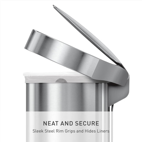 simplehuman strong steel pedal detail demonstrating durable hands-free operation benefit