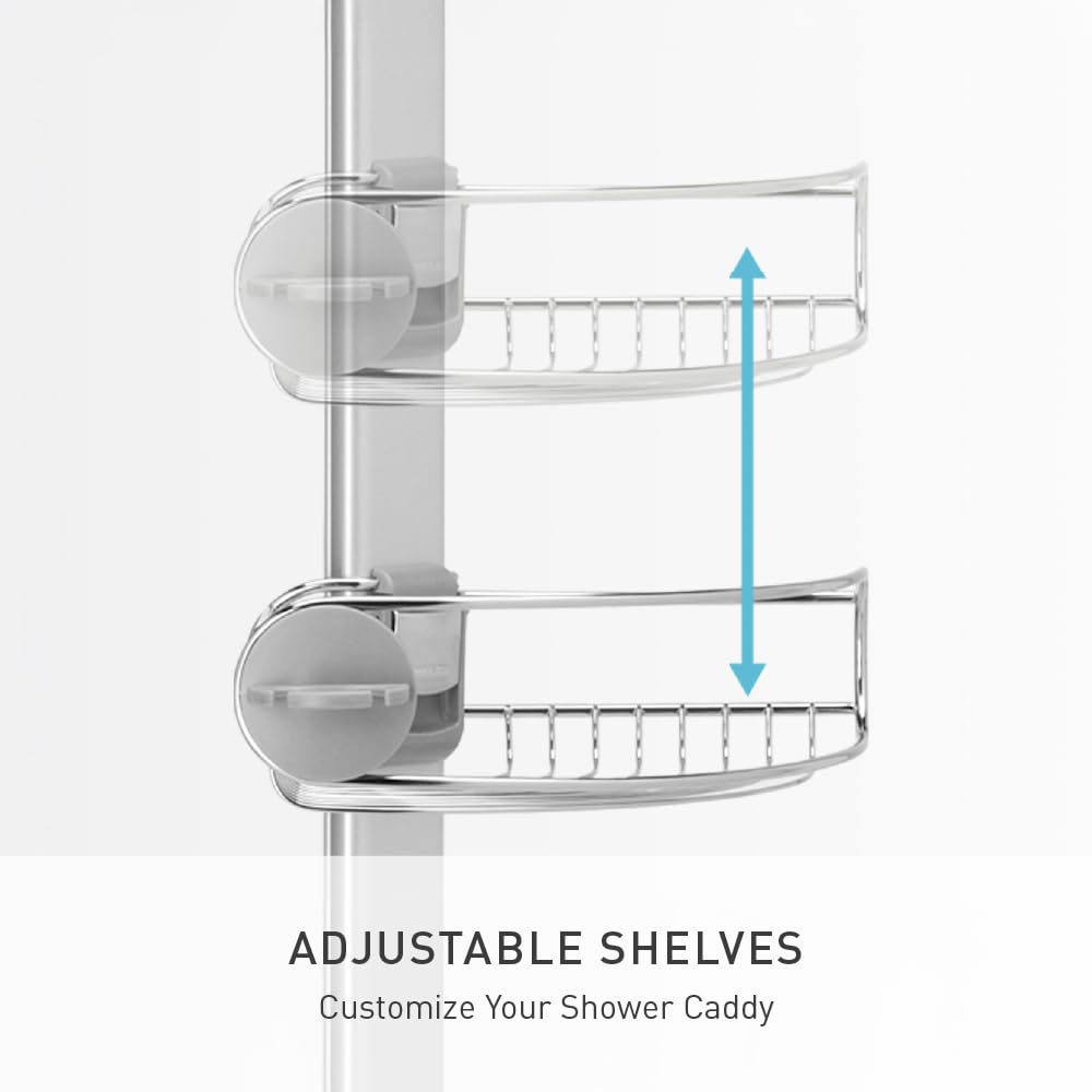 simplehuman shelf close-up highlights wire-frame drainage and durable construction benefit