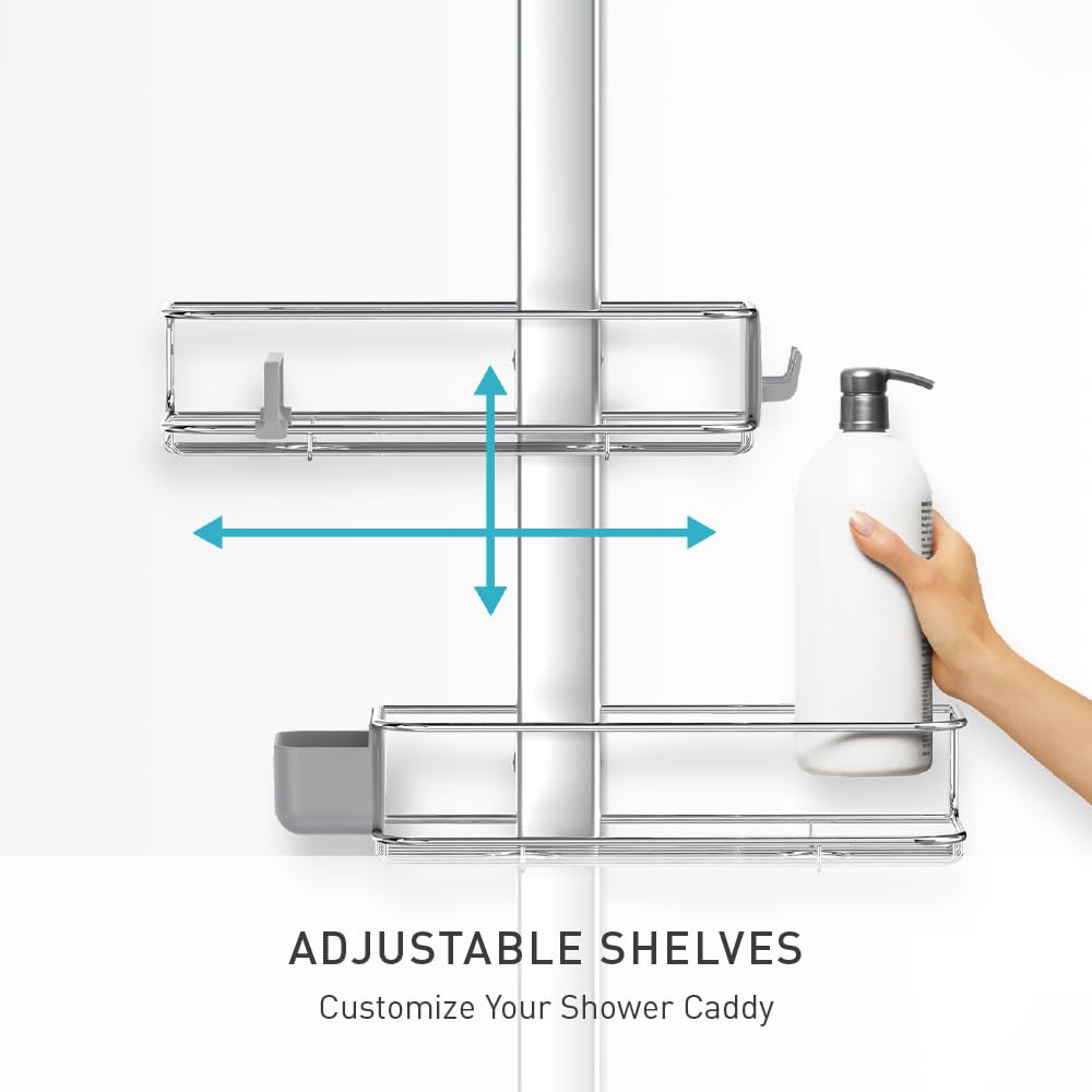 simplehuman soap dish and shelf drains showing upside-down bottle storage benefit