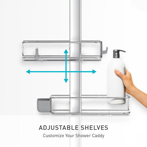 simplehuman soap dish and shelf drains showing upside-down bottle storage benefit