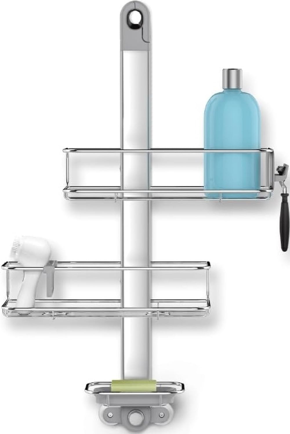 simplehuman front-view of caddy showing organized bottles and neat storage benefit