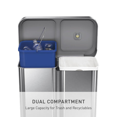 simplehuman recycler placed under counter to show size and space-saving benefit