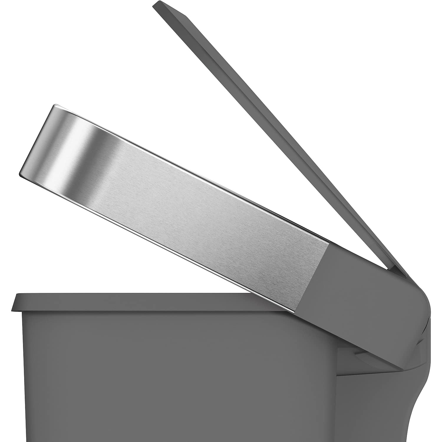 simplehuman next to countertop illustrating 45L capacity and space-saving fit