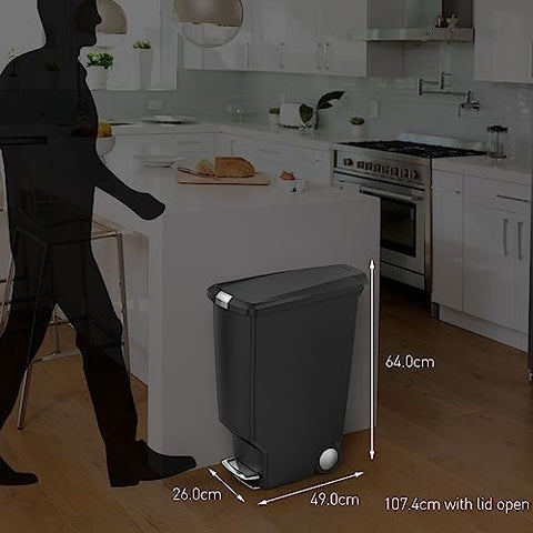 simplehuman open lid held open for hands-free loading convenience