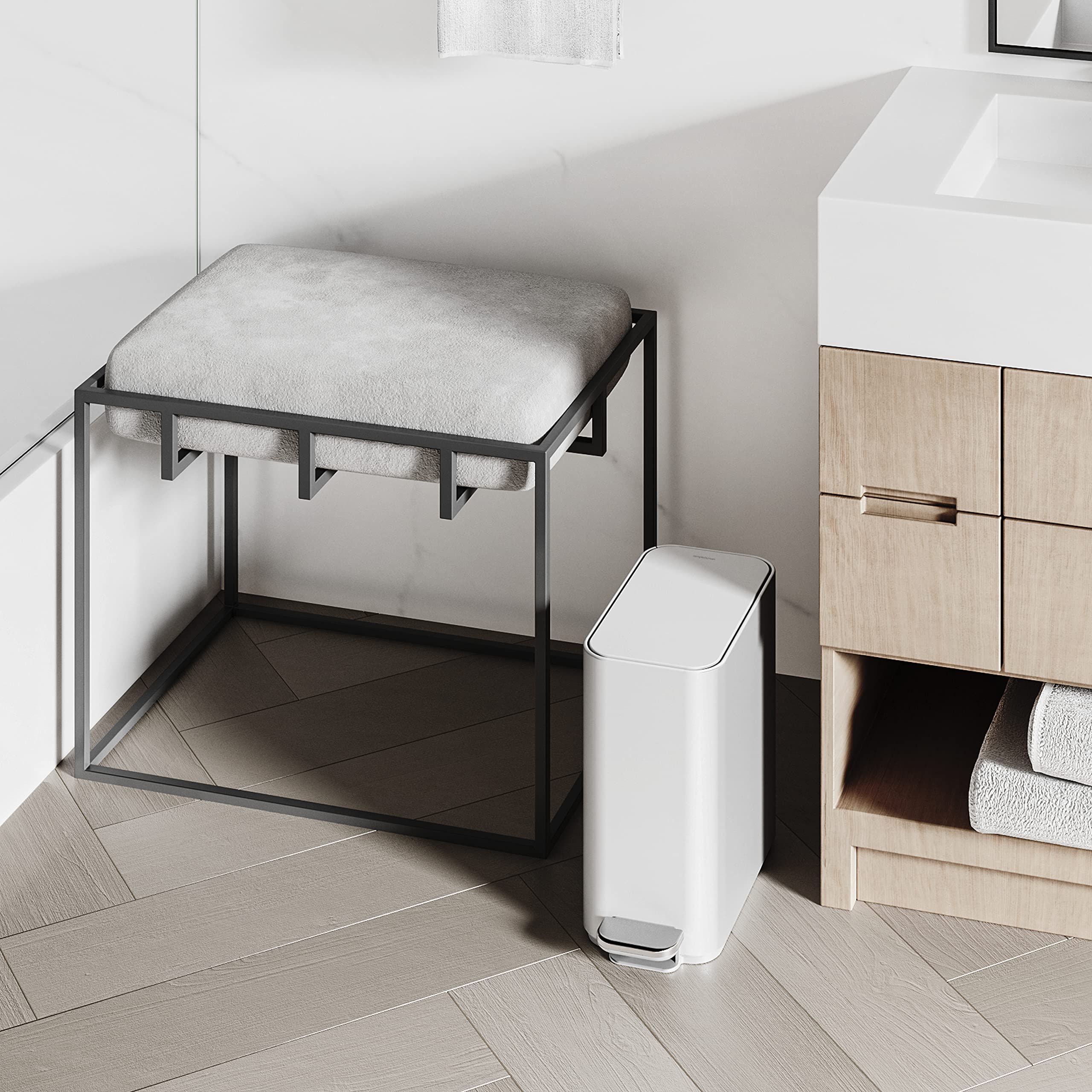 simplehuman removable inner bucket lifted out for quick emptying and easy cleaning benefit
