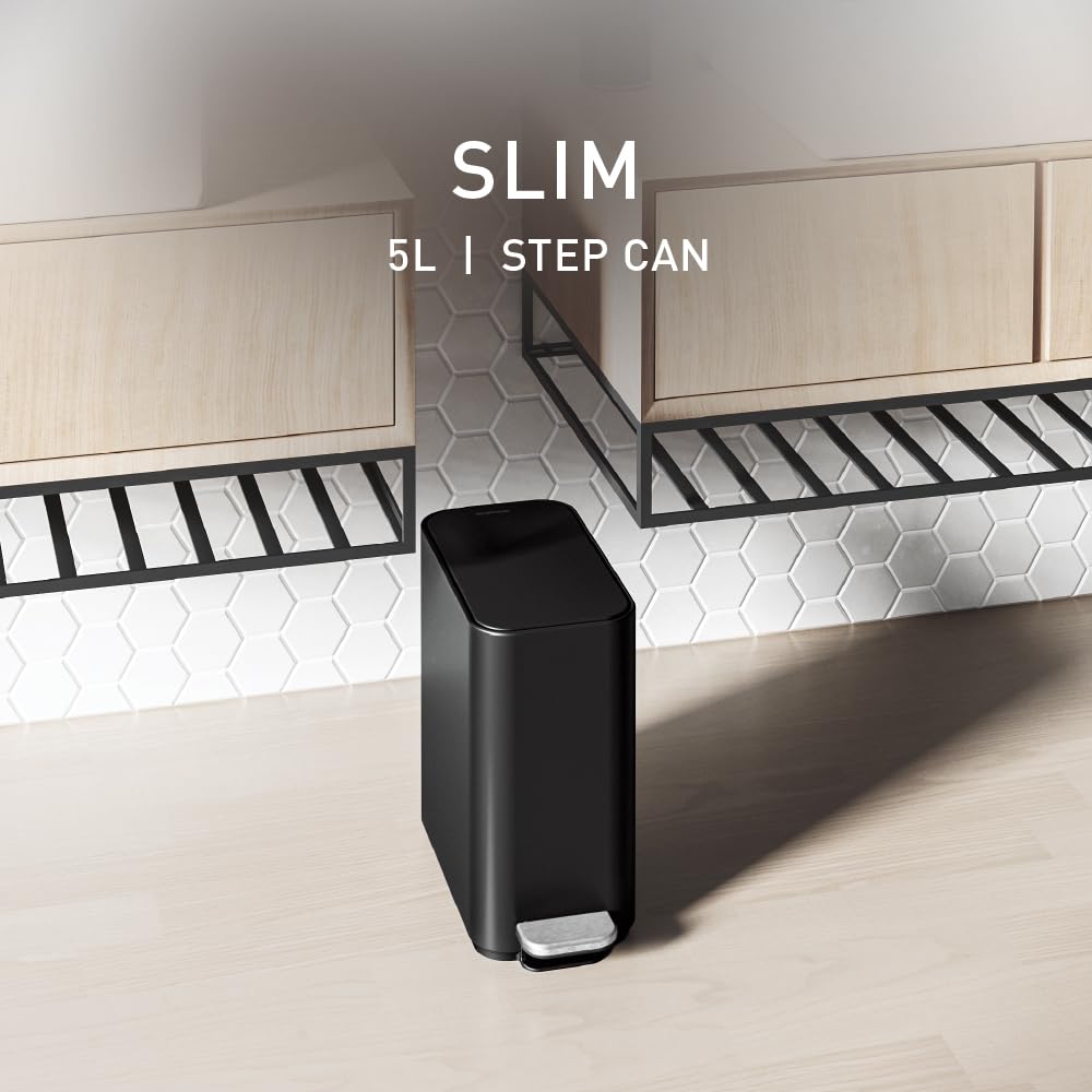 simplehuman hinge close-up showing internal hinge and space-saving benefit