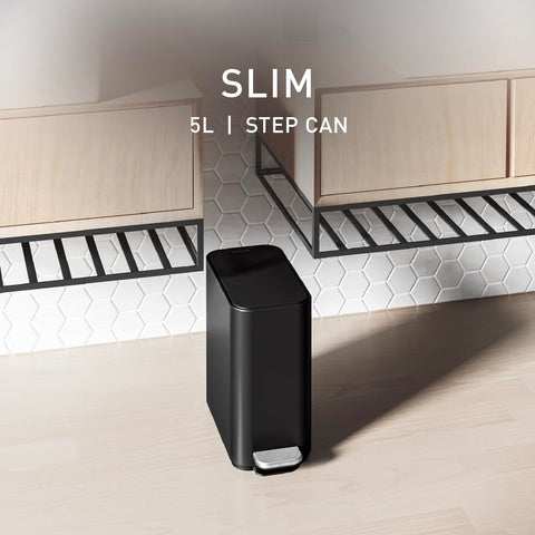 simplehuman hinge close-up showing internal hinge and space-saving benefit