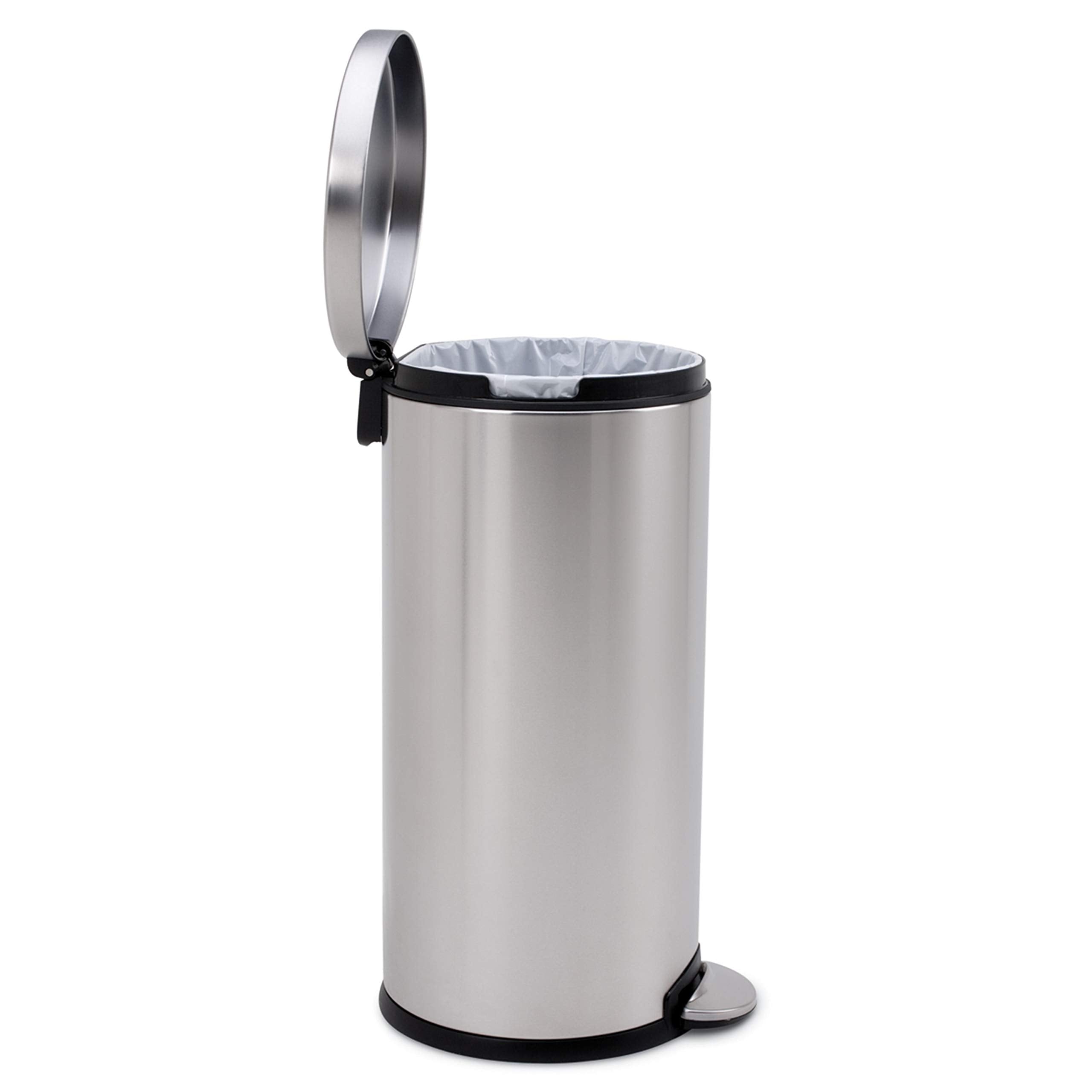 simplehuman robust steel pedal detail illustrating long-lasting performance and hands-free operation