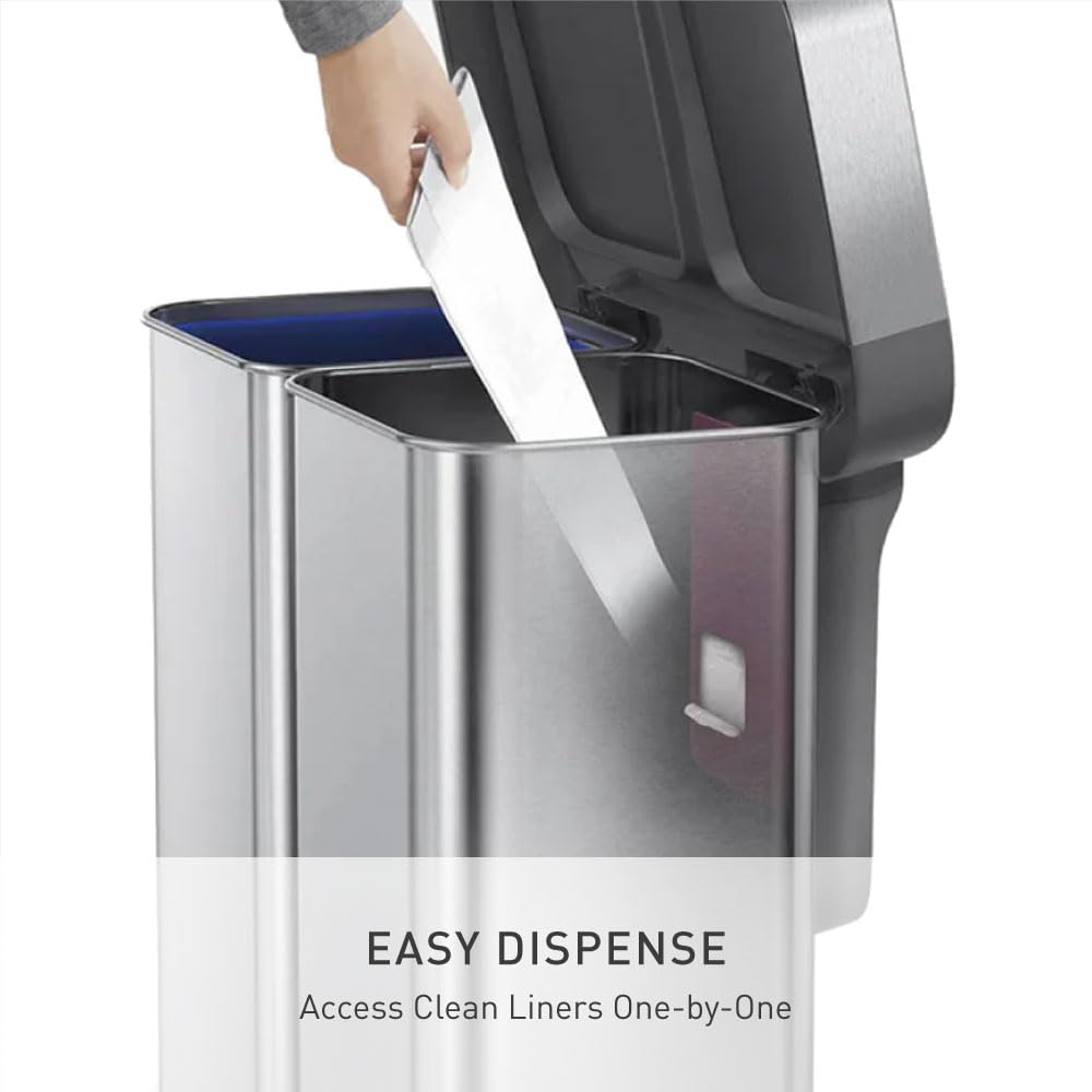 simplehuman liner pocket opened with Code H liners visible benefit: stores and dispenses liners