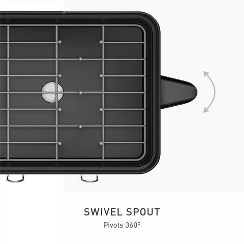 simplehuman 360-degree swivel spout detail directing water into sink effectively