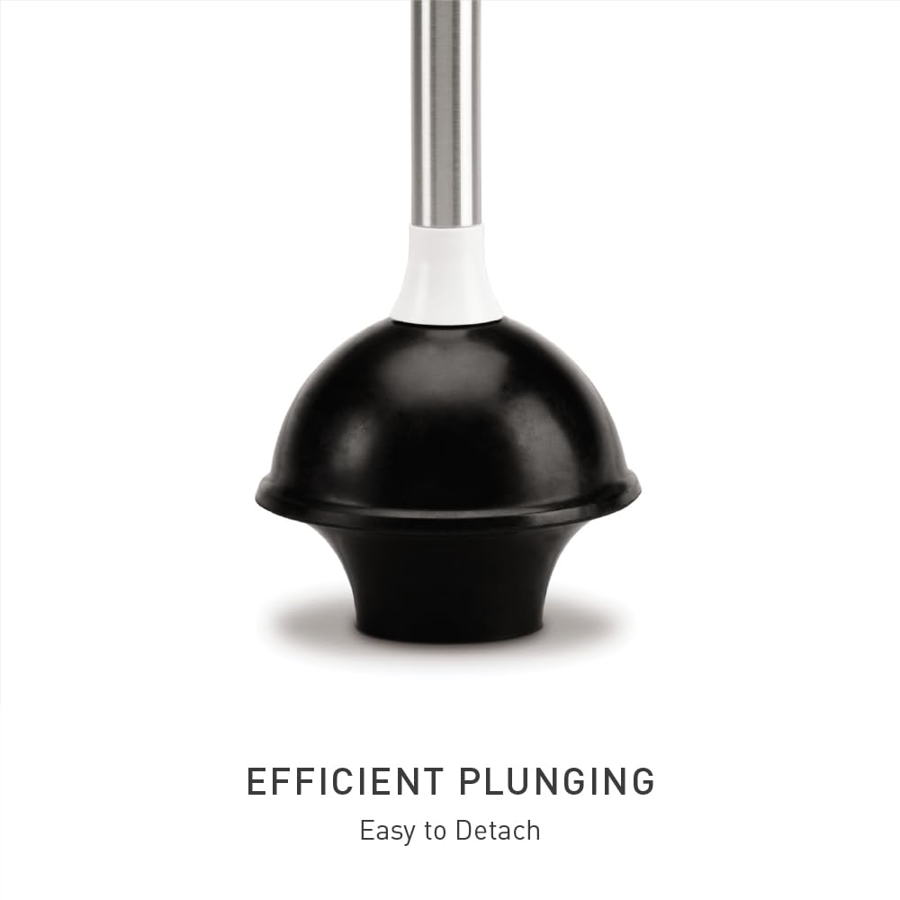 simplehuman plunger in use at toilet illustrating efficient clog clearing