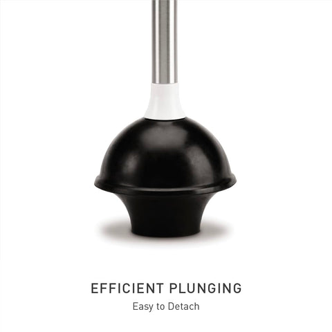 simplehuman plunger in use at toilet illustrating efficient clog clearing