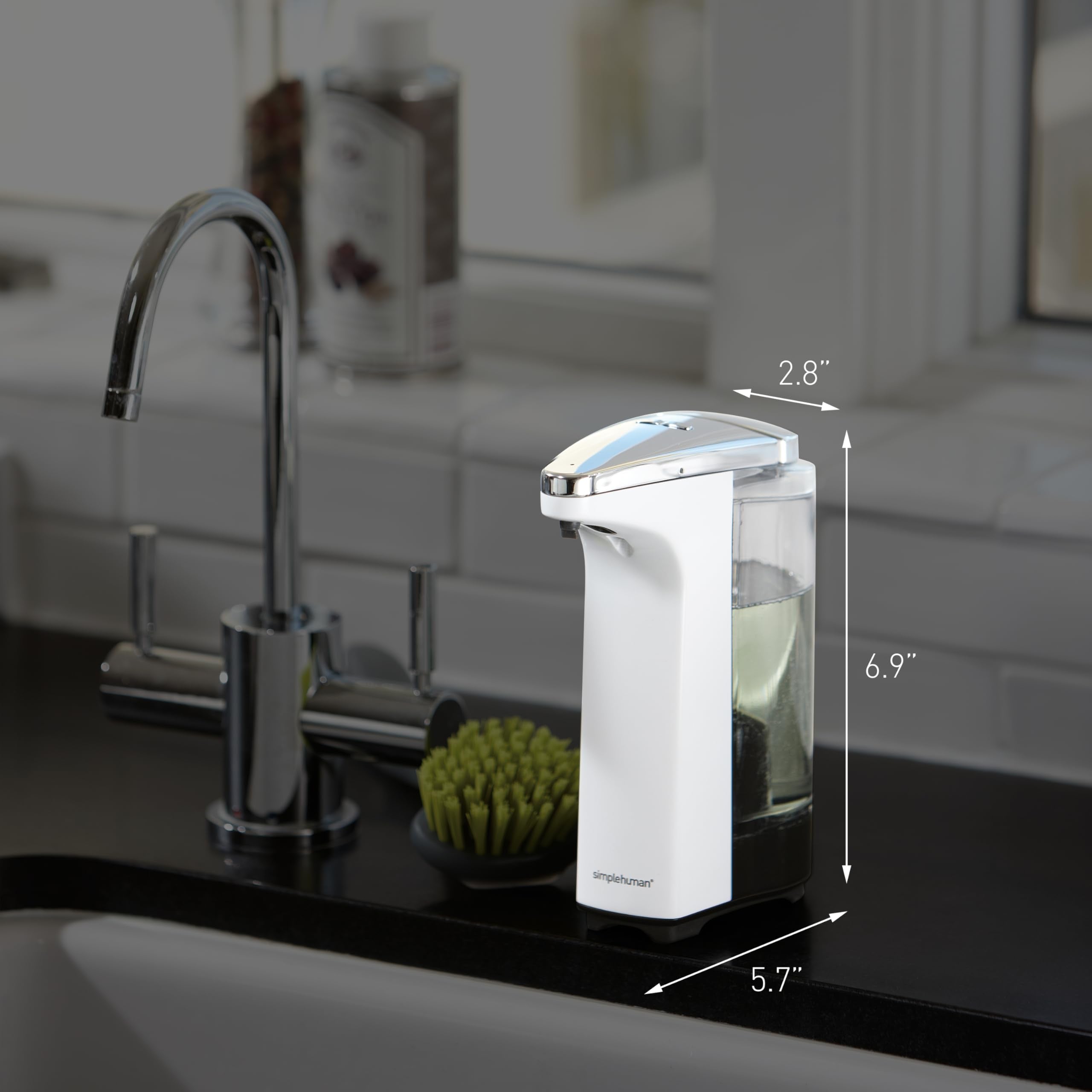 simplehuman wide refill opening detail showing easy fill advantage: fast, spill-free refills