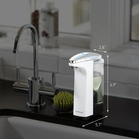 simplehuman wide refill opening detail showing easy fill advantage: fast, spill-free refills