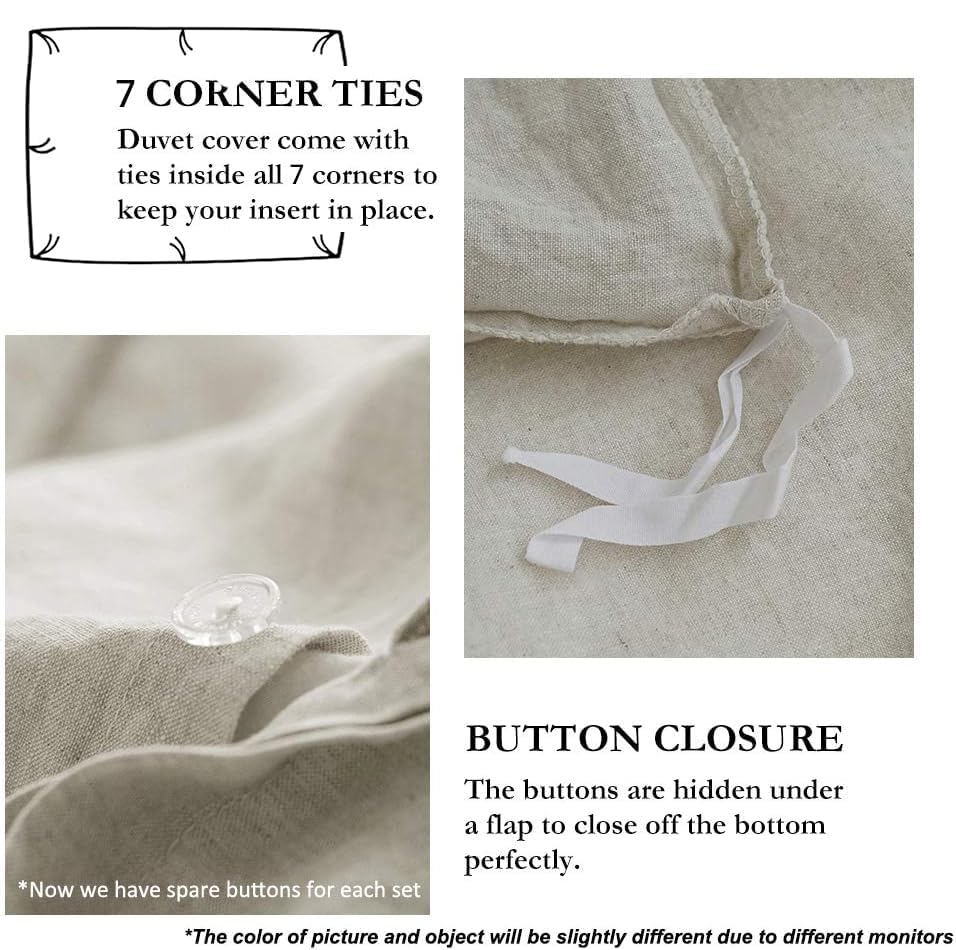 Simple&Opulence button closure and ties detail ensuring secure duvet placement