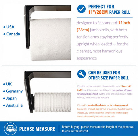 simpletome holder with roll size comparison showing compatible fit