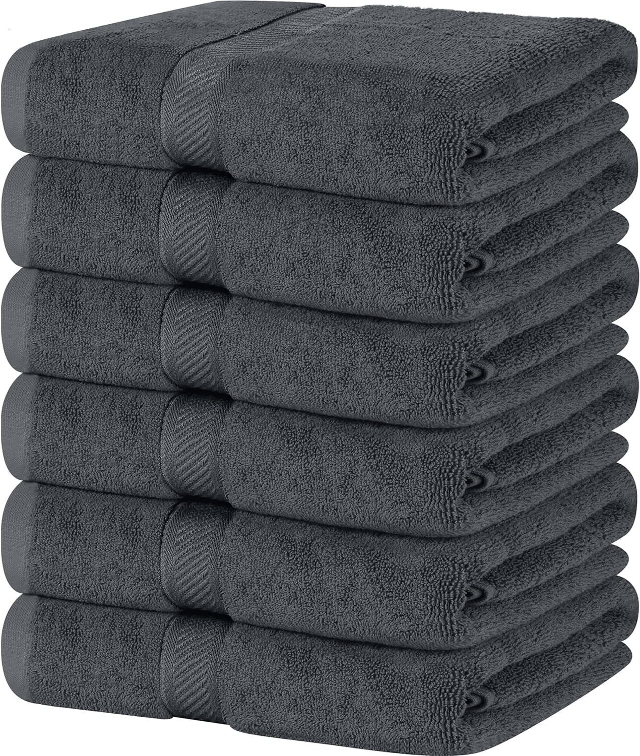 SIMPLI-MAGIC front pack of six gray towels shows value and convenience