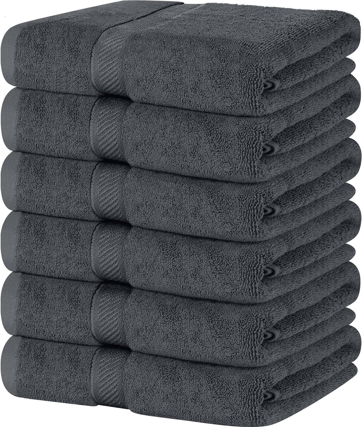 SIMPLI-MAGIC front pack of six gray towels shows value and convenience