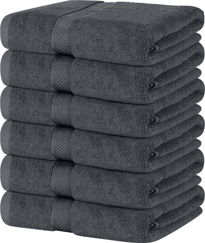 SIMPLI-MAGIC front pack of six gray towels shows value and convenience