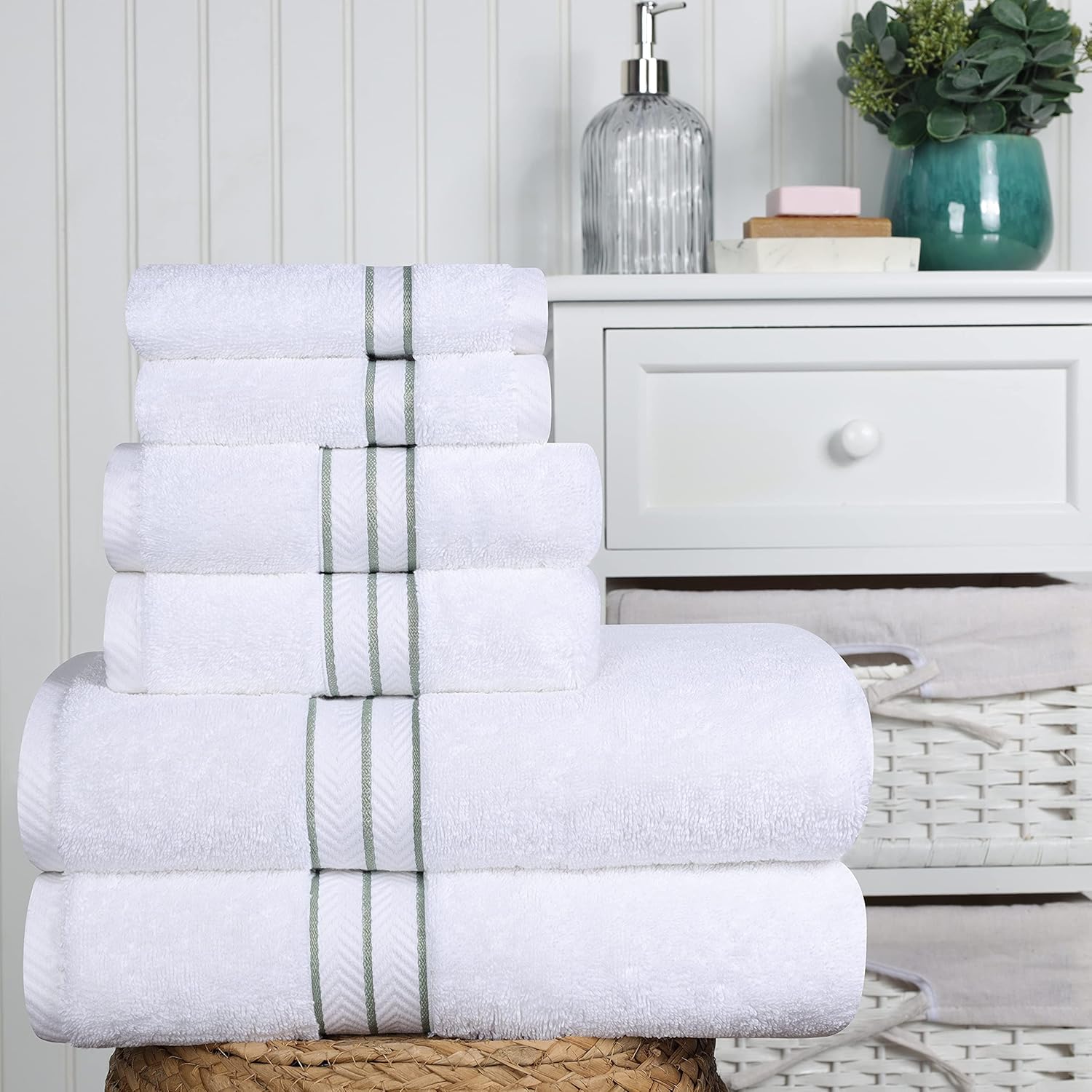 SIMPLI-MAGIC lifestyle scene with towels hanging in bathroom showing quick-dry and decor appeal