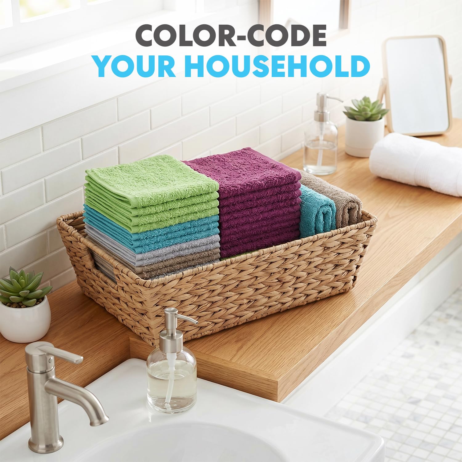 SIMPLI-MAGIC folded color array illustrating five hues for easy organization