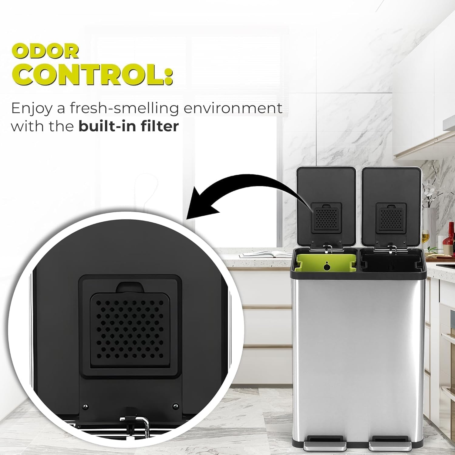 Simpli-Magic built-in filter holder showing charcoal insert for odor reduction