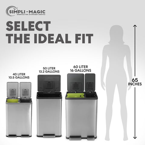 SIMPLI-MAGIC interior split compartments with green recycling and black waste liners for organized sorting