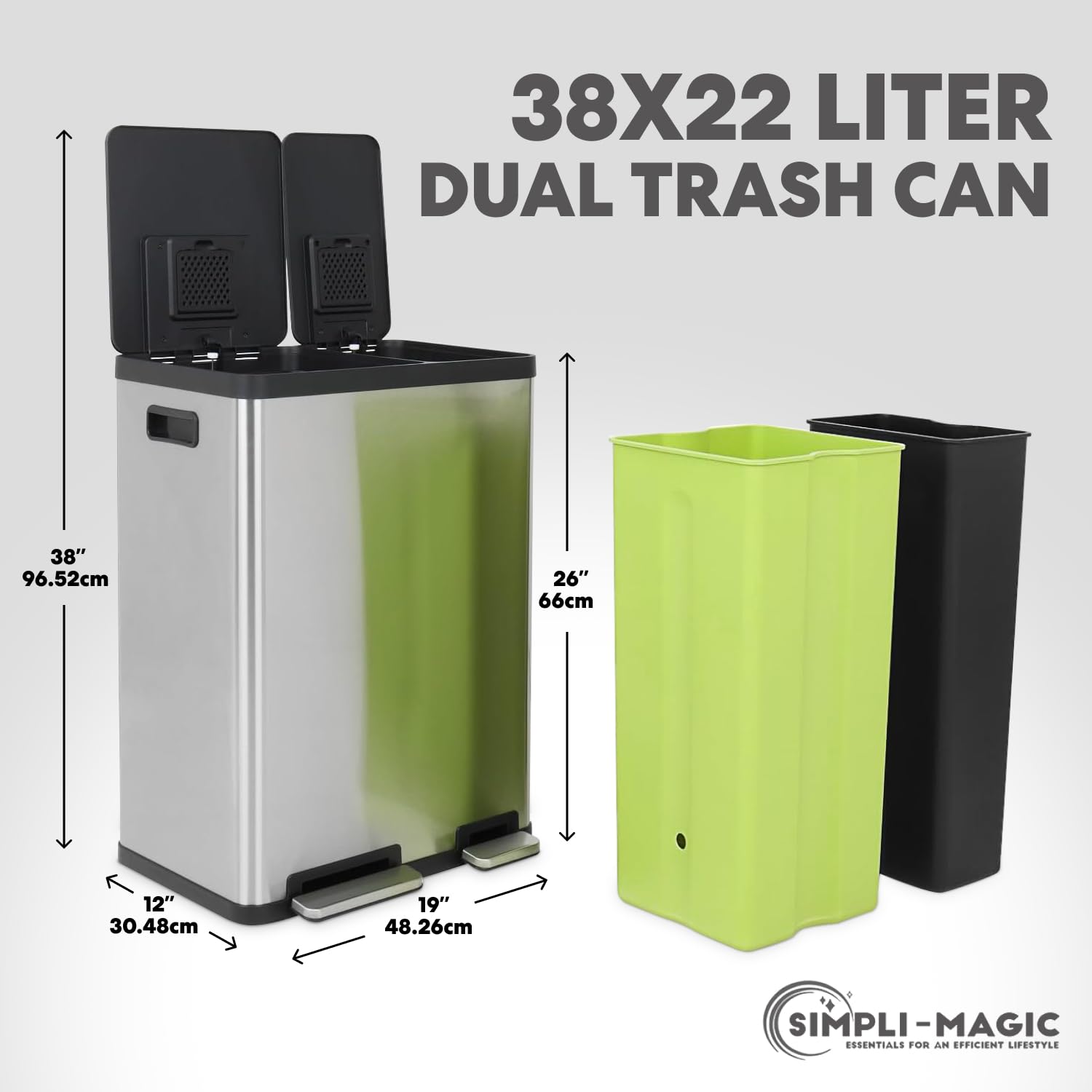 SIMPLI-MAGIC open lid with pedal in action for hands-free sanitary disposal