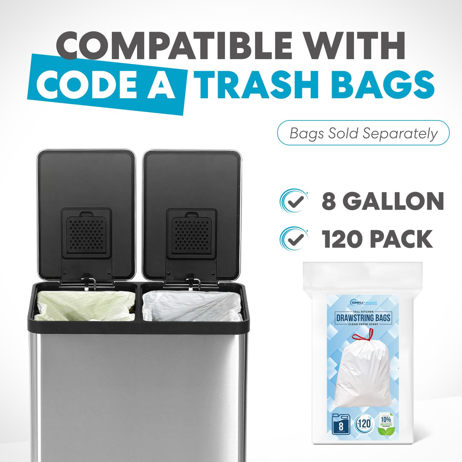 Simpli-Magic open lid revealing two removable 30L inner bins for easy sorting