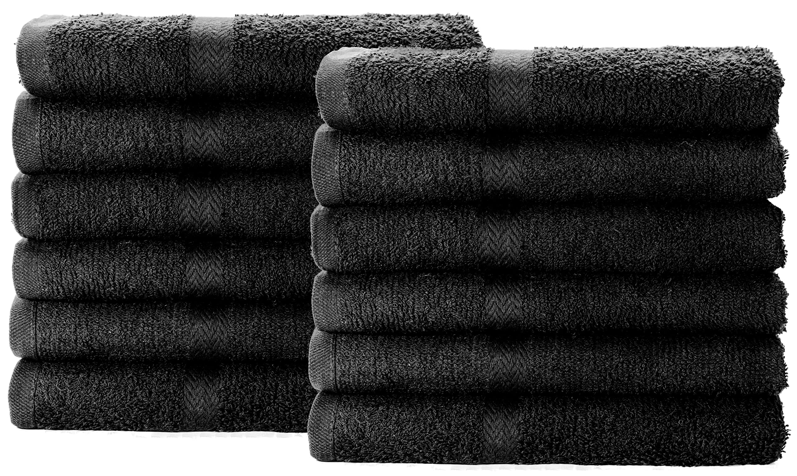 SIMPLI-MAGIC folded stack of black towels displaying neat storage