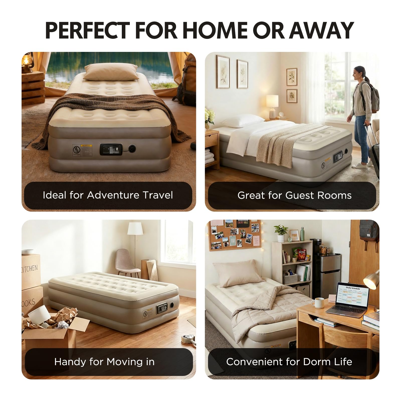 Simpli Comfy next to person seated on mattress showing 18-inch bed-height for easier access