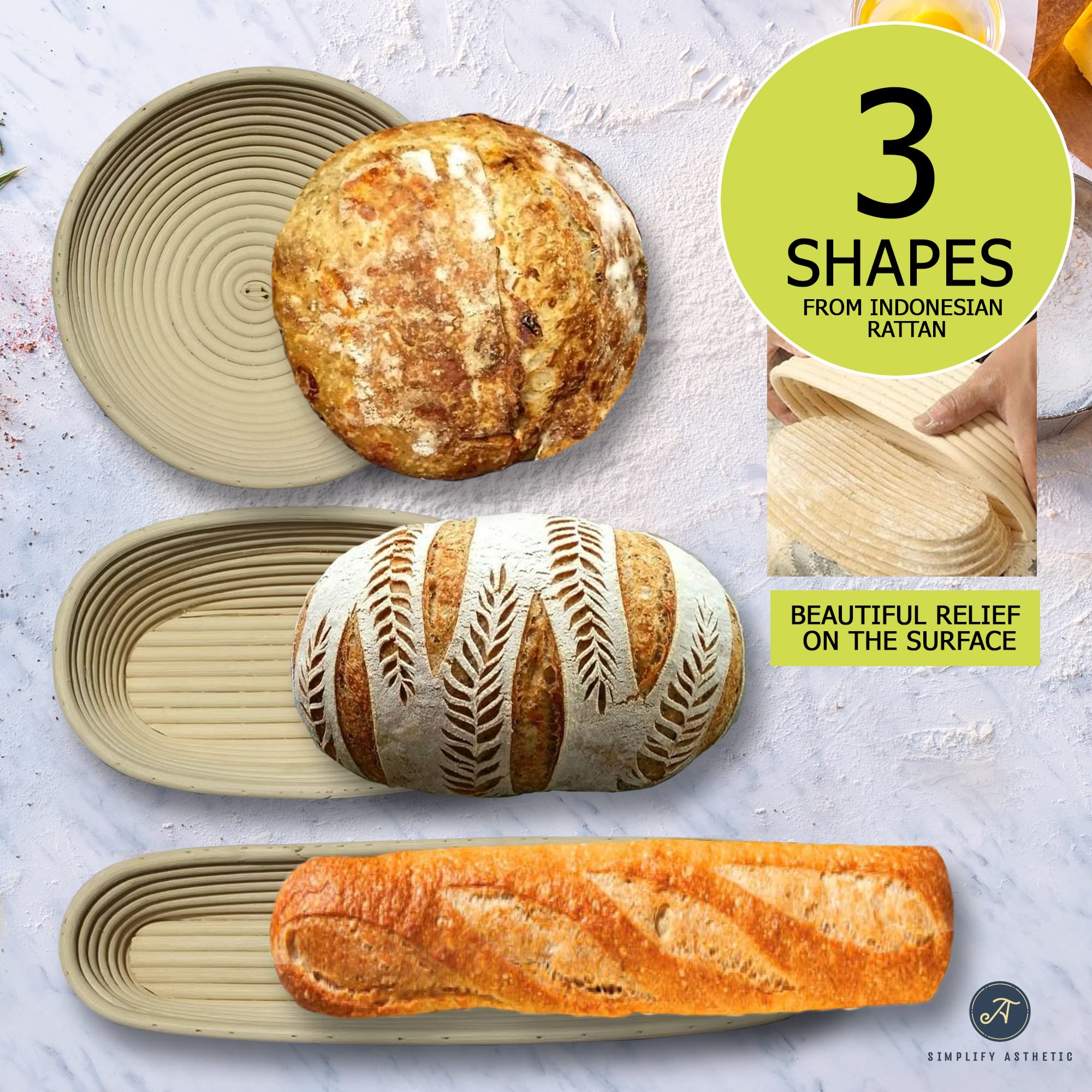 SIMPLIFY ASTHETIC 15-inch baguette banneton showing length and support