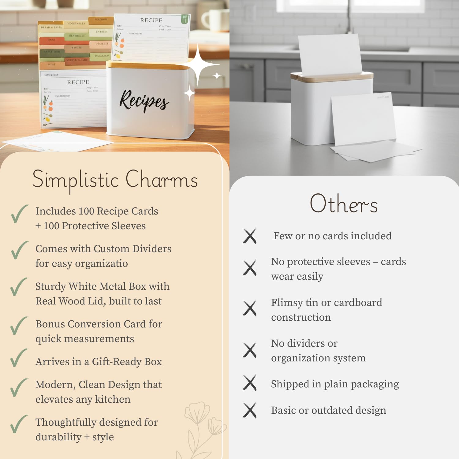Simplistic Charms tabbed dividers arranged for fast recipe sorting benefit
