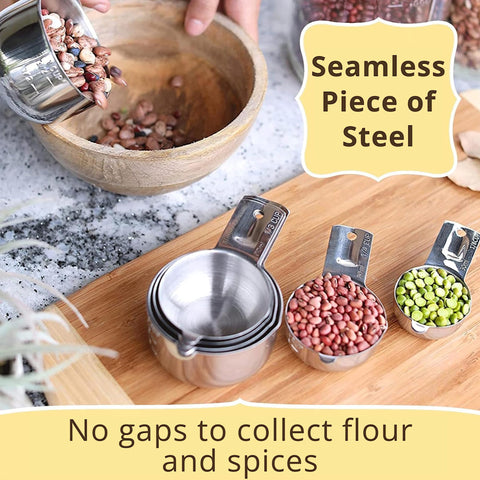 Simply Gourmet leveling flour on a cup rim for precise dry ingredient measurement and cleaner baking