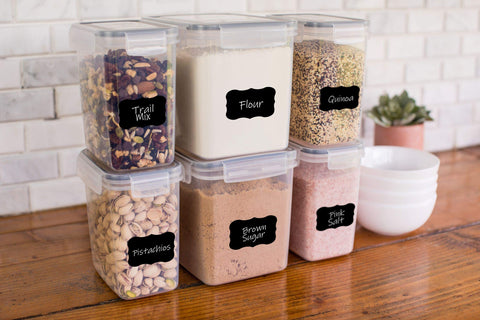 Simply Gourmet stacked in pantry demonstrating space-saving organization benefit