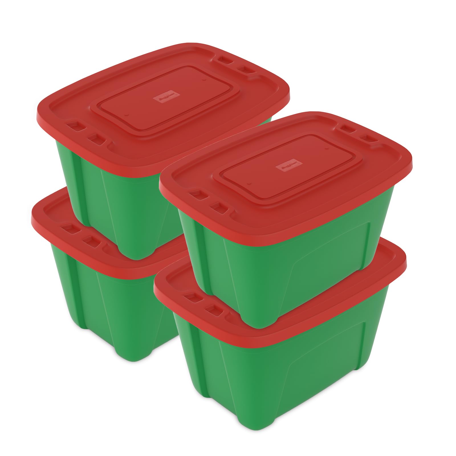 SIMPLYKLEEN front view showing red lids and green bodies, clear holiday identification