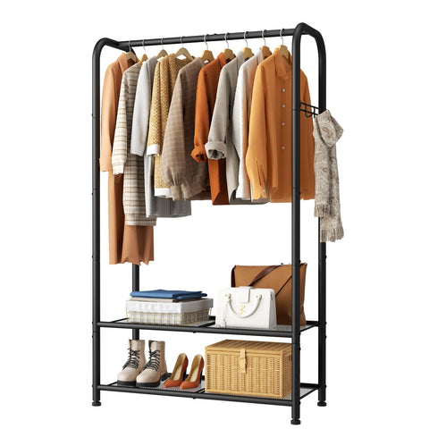 SINGAYE front view of full clothing rack showing tall hanging capacity and storage benefit