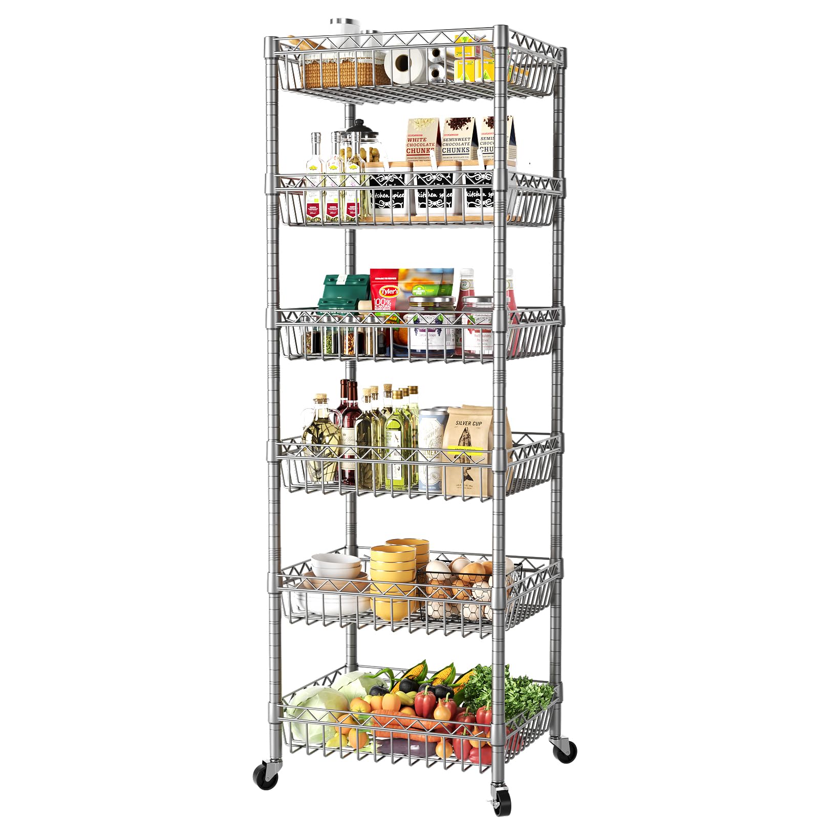 SINGAYE front view of 6-tier shelf showing compact storage benefit