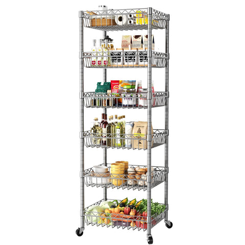 SINGAYE front view of 6-tier shelf showing compact storage benefit