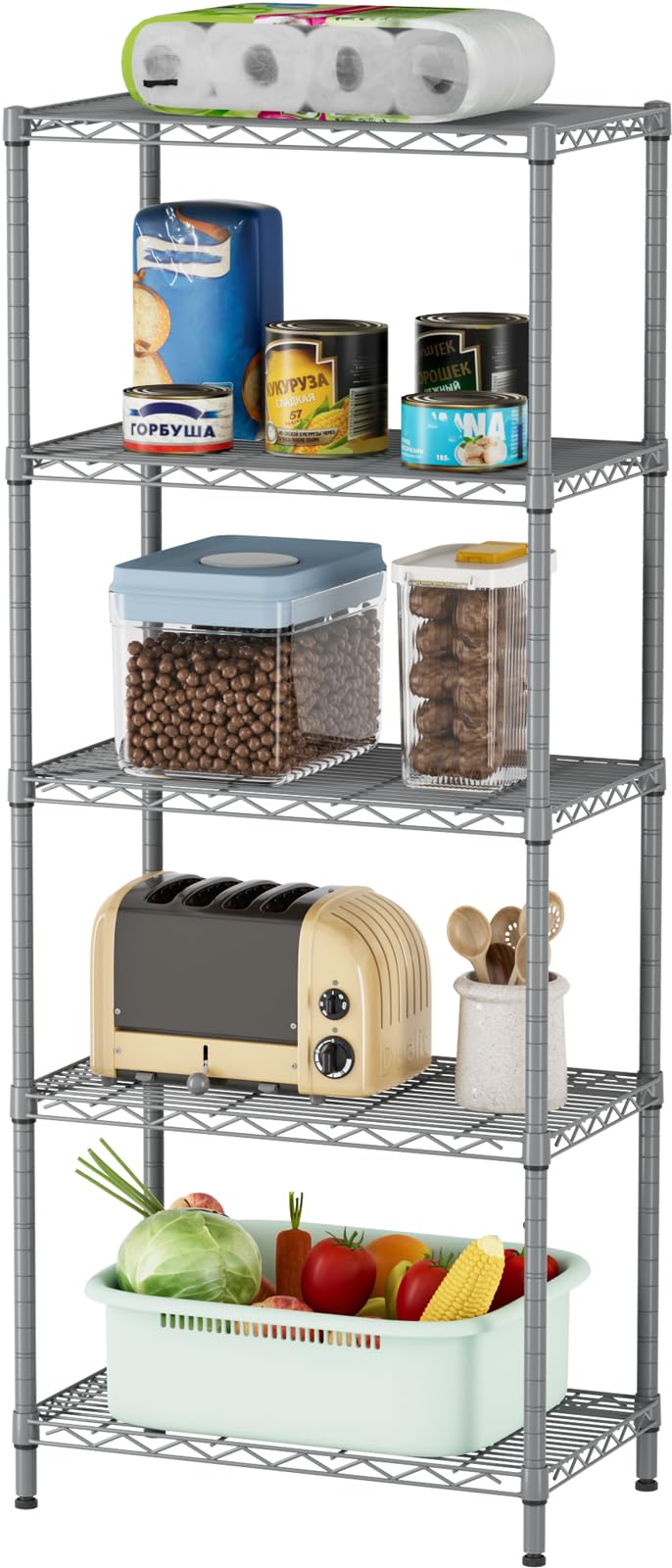 SINGAYE packaged components laid out showing included poles shelves clips and feet for easy setup