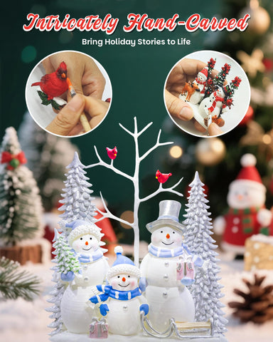 sinofayar closeup of snowman figures with painted silver-blue outfits for detailed charm
