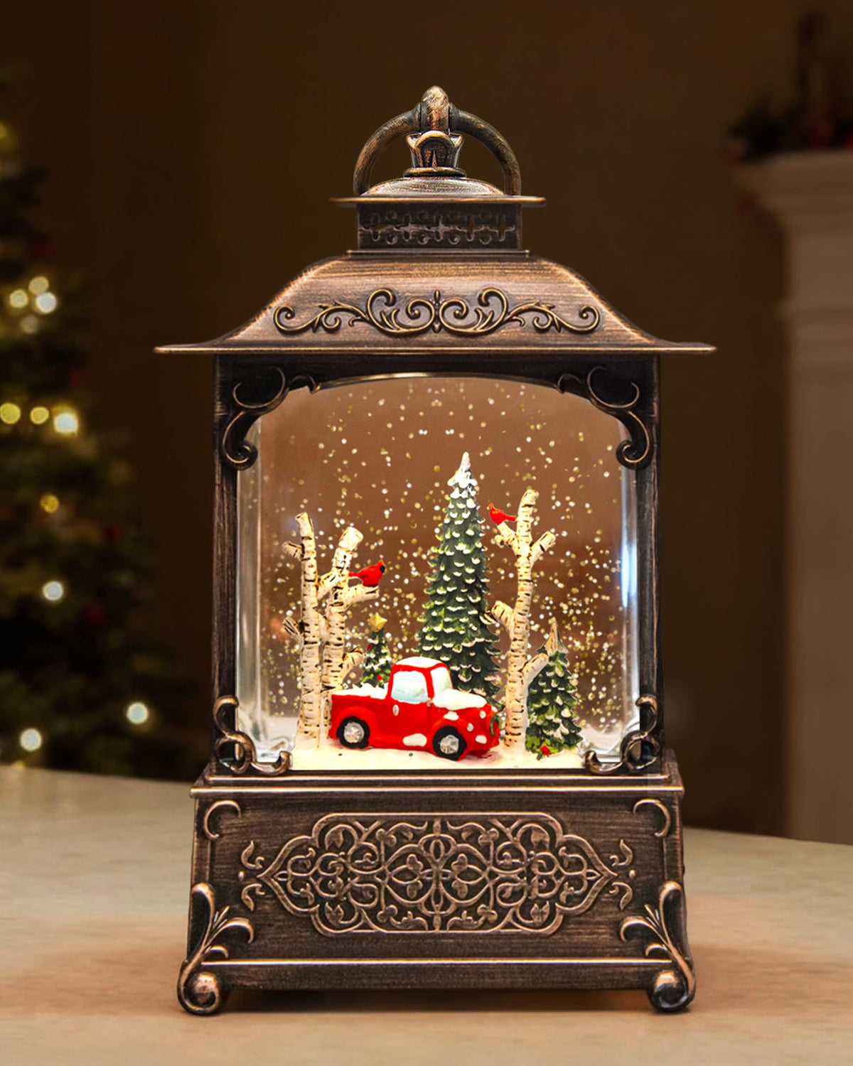 sinofayar front view snow globe with red pickup, creates cozy holiday focal point