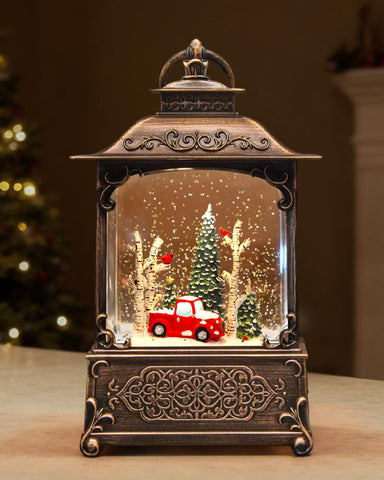 sinofayar front view snow globe with red pickup, creates cozy holiday focal point